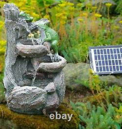 Solar Fountain Water Feature LED Polyresin Outdoor Statues Garden Decor Frog