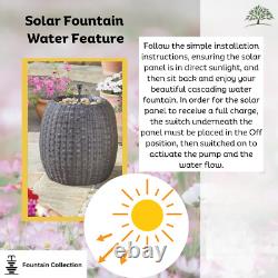 Solar Fountain Water Feature Rattan Effect Garden Outdoor Decor Patio 45cm