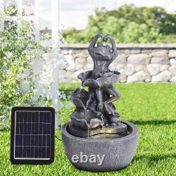 Solar Frog Fountain Outdoor Garden Resin Water Feature LED Statues Home Decorate