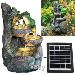 Solar Frog Fountain Outdoor Water Feature LED Polyresin Statues Garden Decor