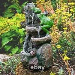 Solar Frog Fountain Outdoor Water Feature LED Polyresin Statues Garden Decor