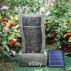 Solar Garden Fountain Curved Slate Outdoor Decor Water Feature with LED Lights