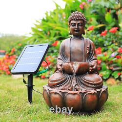 Solar Garden Water Feature Fountain Buddha Zen LED Indoor Outdoor Statues Decor