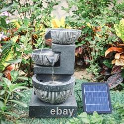 Solar Garden Water Feature Fountain LED Light Cascading Stone Outdoor Waterfall