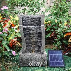 Solar Garden Water Feature Fountain with LED Light Cascading Stone Outdoor ECO