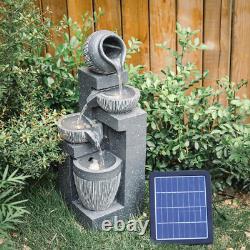 Solar Garden Water Feature Fountain with LED Light Cascading Stone Outdoor ECO