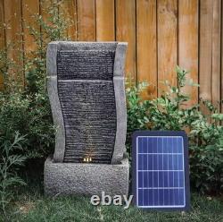 Solar Garden Water Feature Fountain with LED Light Cascading Stone Outdoor ECO
