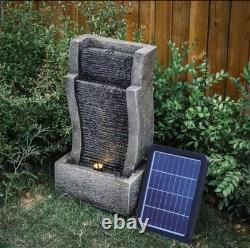 Solar Garden Water Feature Fountain with LED Light Cascading Stone Outdoor ECO