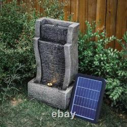 Solar Garden Water Feature Fountain with LED Light Cascading Stone Outdoor ECO