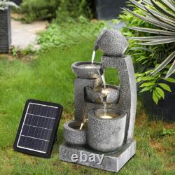 Solar Garden Water Feature Fountain with LED Light Outdoor Cascading Bowls ECO
