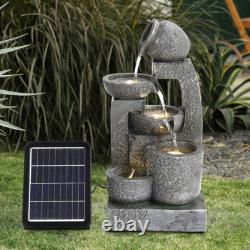 Solar Garden Water Feature Fountain with LED Light Outdoor Cascading Bowls ECO