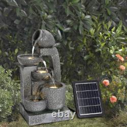 Solar Garden Water Feature Fountain with LED Light Outdoor Cascading Bowls ECO
