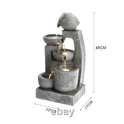 Solar Garden Water Feature Fountain with LED Light Outdoor Cascading Bowls ECO