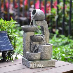 Solar Garden Water Feature Fountain with LED Light Outdoor Cascading Bowls ECO