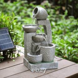 Solar Garden Water Feature Fountain with LED Light Outdoor Cascading Bowls ECO