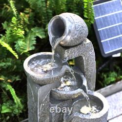 Solar Garden Water Feature Fountain with LED Light Outdoor Cascading Bowls ECO