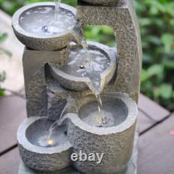 Solar Garden Water Feature Fountain with LED Light Outdoor Cascading Bowls ECO