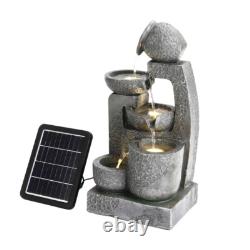 Solar Garden Water Feature Fountain with LED Light Outdoor Cascading Bowls ECO