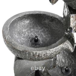 Solar Garden Water Feature Fountain with LED Light Outdoor Cascading Bowls ECO