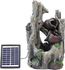 Solar Garden Water Feature Rockery Fountain LED Cascading Tiered Outdoor Decor