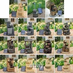 Solar Garden Water Fountain Cascading Feature Statues Ornament with LED Lights