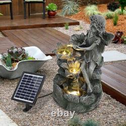 Solar Garden Water Fountain Cascading Feature Statues Ornament with LED Lights