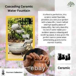 Solar Garden Water Fountain Feature Freestanding Cascade Outdoor Decor Waterfall