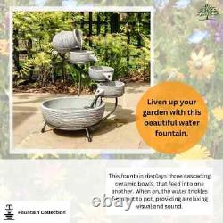 Solar Garden Water Fountain Feature Freestanding Cascade Outdoor Decor Waterfall