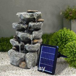 Solar Garden Water Fountain with Lights Outdoor Cascading Tier Barrel Bowl Rocks