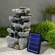 Solar Garden Water Fountain With Lights Outdoor Cascading Tier Barrel Bowl Rocks