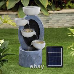 Solar Garden Water Fountains Feature Freestanding Cascade Outdoor LED Waterfall