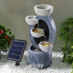 Solar Garden Water Fountains Feature Freestanding Cascade Outdoor LED Waterfall