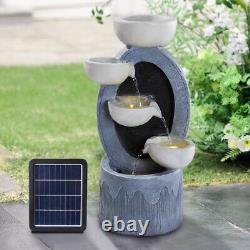 Solar Garden Water Fountains Feature Freestanding Cascade Outdoor LED Waterfall