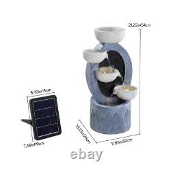 Solar Garden Water Fountains Feature Freestanding Cascade Outdoor LED Waterfall