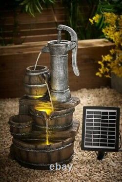Solar Garden Water Pump Barrel Feature Fountain Light Statue Cascade Ornament