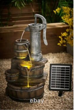 Solar Garden Water Pump Barrel Feature Fountain Light Statue Cascade Ornament/