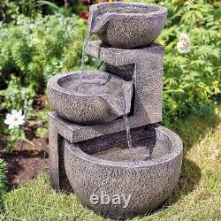 Solar Genoa Cascade Grey Stone Outdoor Garden Water Fountain Feature Bird Bath