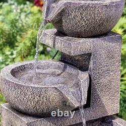 Solar Genoa Cascade Grey Stone Outdoor Garden Water Fountain Feature Bird Bath