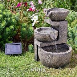 Solar Genoa Cascade Grey Stone Outdoor Garden Water Fountain Feature Bird Bath