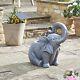 Solar Grey Jumbo The Elephant Outdoor Garden Water Fountain Feature Ornament