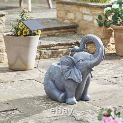 Solar Grey Jumbo The Elephant Outdoor Garden Water Fountain Feature Ornament