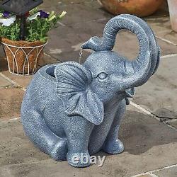 Solar Grey Jumbo The Elephant Outdoor Garden Water Fountain Feature Ornament