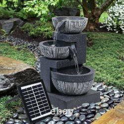 Solar Indoor Outdoor 3 Bowl Water Feature Garden Fountain with LED Home & Office