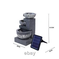 Solar Indoor Outdoor 3 Bowl Water Feature Garden Fountain with LED Home & Office