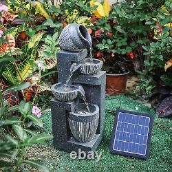 Solar Indoor Outdoor Garden Water Feature Fountain LED Lights Pump Cascade Tier