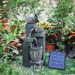 Solar Indoor Outdoor Garden Water Feature Fountain LED Lights Pump Cascade Tier