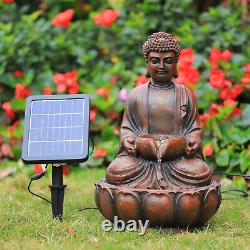 Solar LED Brown Buddha Outdoor Light Up Water Fountain Feature Garden Bird Bath