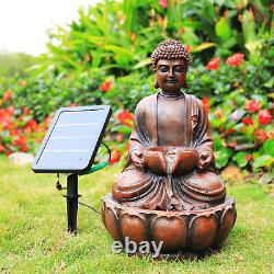 Solar LED Brown Buddha Outdoor Light Up Water Fountain Feature Garden Bird Bath