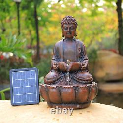 Solar LED Brown Buddha Outdoor Light Up Water Fountain Feature Garden Bird Bath