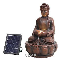 Solar LED Brown Buddha Outdoor Light Up Water Fountain Feature Garden Bird Bath